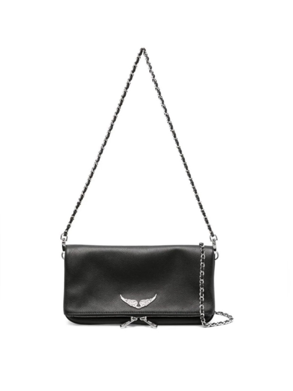 Zadig & Voltaire Black Leather Chain Crossbody with Silver Wing Emblem - Picture 3 of 15